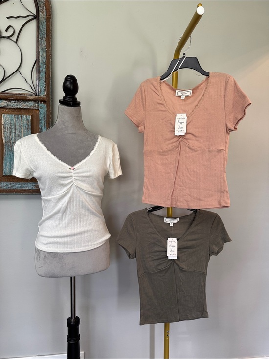 Hippie Rose Tops - Hippie Rose V-Neck Ruched Tee — White, Blush, Olive bundle NWT M